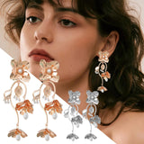 Floral Pearls Drop Earrings Double Hoop Stud Ear Rings