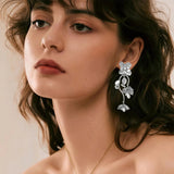 Floral Pearls Drop Earrings Double Hoop Stud Ear Rings