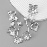 Floral Pearls Drop Earrings Double Hoop Stud Ear Rings
