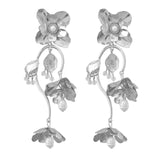 Floral Pearls Drop Earrings Double Hoop Stud Ear Rings