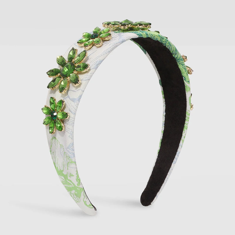 Floral Rhinestone Headbands Green Pink Yellow Crystal Princess Hairbands