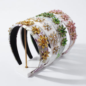 Floral Rhinestone Headbands Green Pink Yellow Crystal Princess Hairbands