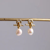 Floral Drop Earrings with Pearl Pendant