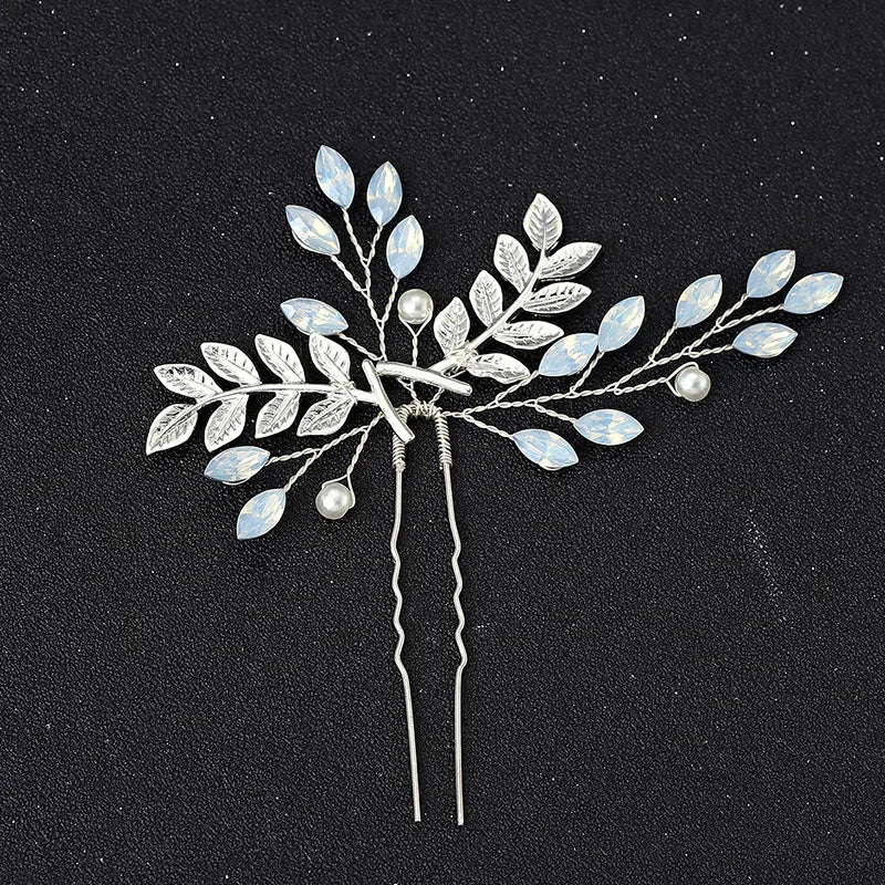 Opal Crystal Rhinestones Bridal Hair Pin Set Wedding Hair Clip