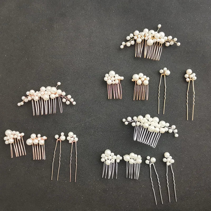3 Colors Simulated Pearls Wedding Hair Comb Hair Pins Stickers Set