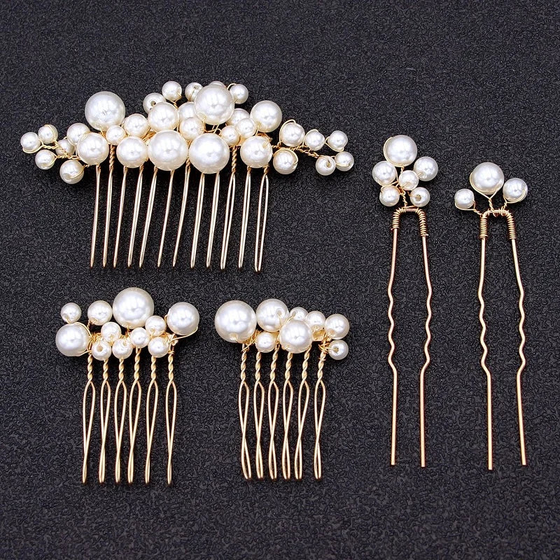 3 Colors Simulated Pearls Wedding Hair Comb Hair Pins Stickers Set