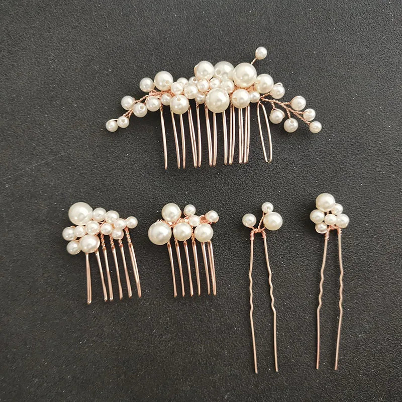 3 Colors Simulated Pearls Wedding Hair Comb Hair Pins Stickers Set