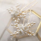 Ceram Flower Freshwater Pearls Bridal Hair Pin