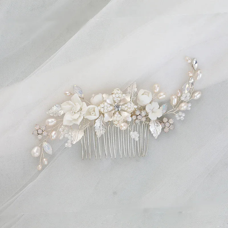 Freshwater Pearls Ceram Flower Bridal Hair Comb Wedding Headdress Hair Accessory