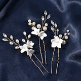 Porcelain Flower Crystal Pearls Bridal Hair Pins Set