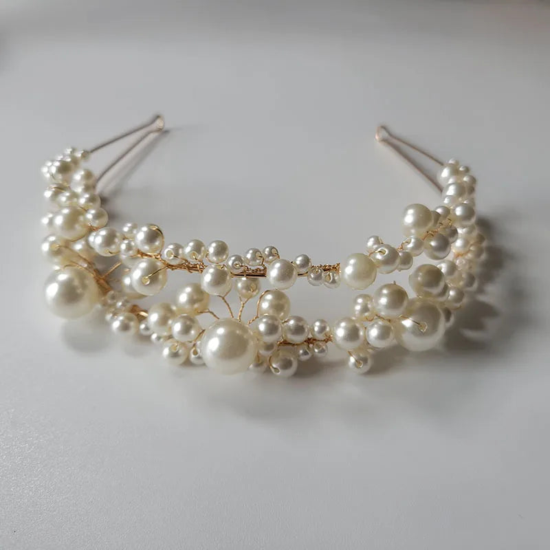 Crystal Pearls Bridal Tiara Headband Hair Vine Wedding Headpieces