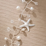 Crystal Pearls Starfish Bridal Headband Hair Vine Wedding Headpieces