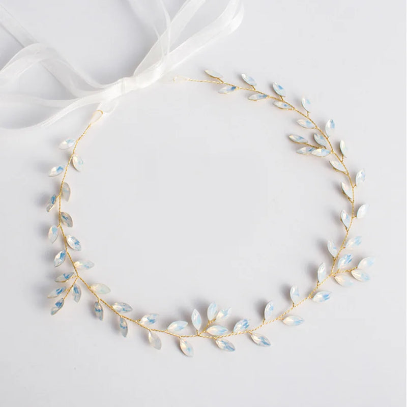 Opal Crystal Bridal Headband Hair Vine Wedding Headpiece
