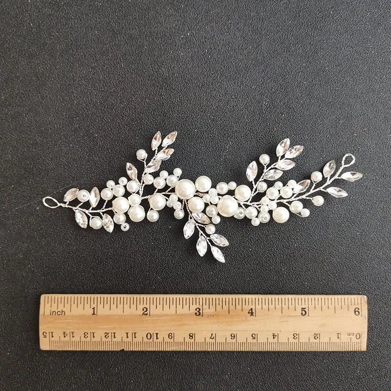 Silver Crystal Rhinestones Pearls Bridal Hair Vine Bridal Headband