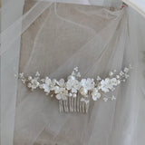 Simulated Pearls Ceram Flower Bridal Hair Comb Wedding Headdress