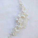 Simulated Pearls Ceram Flower Bridal Hair Comb Wedding Headdress