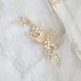 Vintage Alloy Leaf Crystal Rhinestone Pearls Bridal Hair Comb Wedding Headdress