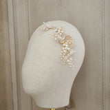 Vintage Alloy Leaf Crystal Rhinestone Pearls Bridal Hair Comb Wedding Headdress
