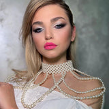 Florosy Bead Chain Simulated Pearl Necklace Body Jewelry for Women