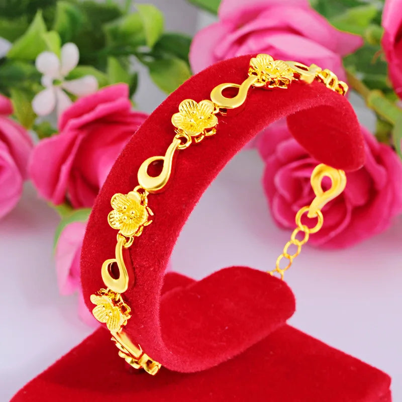 18K Flower Bracelet Men Women Wedding Engagement Jewelry