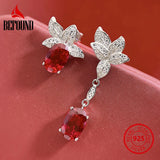 925 Silver Ruby Dangle Earrings Red High Carbon Diamond Fine Jewelry