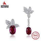 925 Silver Ruby Dangle Earrings Red High Carbon Diamond Fine Jewelry