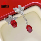 925 Silver Ruby Dangle Earrings Red High Carbon Diamond Fine Jewelry