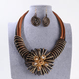 Flower African Women Necklace Earrings Jewelry Sets