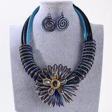 Flower African Women Necklace Earrings Jewelry Sets