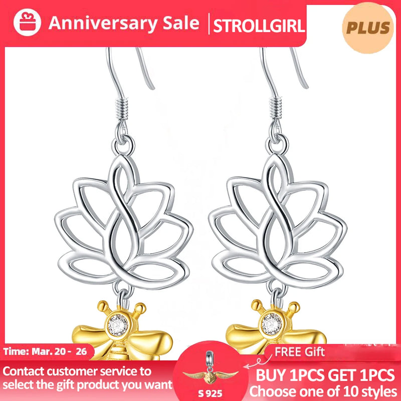 Flower Animal Bee Hoop Earrings - 925 Sterling Silver Jewelry
