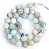 Flower Aquamarines Natural Stone Charm Round Loose Beads 6/8/10MM