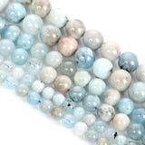 Flower Aquamarines Natural Stone Charm Round Loose Beads 6/8/10MM