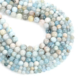 Flower Aquamarines Natural Stone Charm Round Loose Beads 6/8/10MM