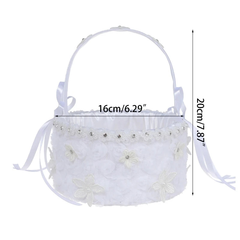 Wedding Flower Basket with Rhinestone Lace Ostrich Fluff