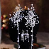 Flower Beaded Tassel Hair Clips Earrings Set for Weddings