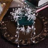 Flower Beaded Tassel Hair Clips Earrings Set for Weddings
