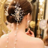 Flower Beaded Tassel Hair Clips Earrings Set for Weddings