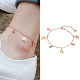 Flower Bells Anklet 18KGP Rose Stainless Steel Charm Jewelry Gift
