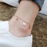 Flower Bells Anklet 18KGP Rose Stainless Steel Charm Jewelry Gift