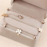 Flower Bells Anklet 18KGP Rose Stainless Steel Charm Jewelry Gift
