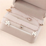 Flower Bells Anklet 18KGP Rose Stainless Steel Charm Jewelry Gift
