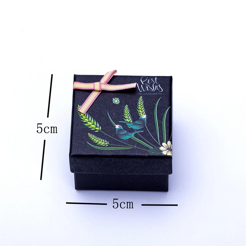 Flower Bird Print Jewelry Gift Box Earring Ring Pendant Necklace Display Packagi