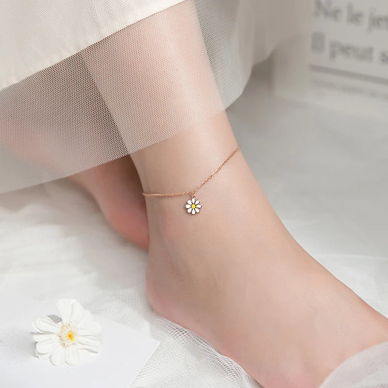 Sterling Silver Flower Anklet Bracelet for Women