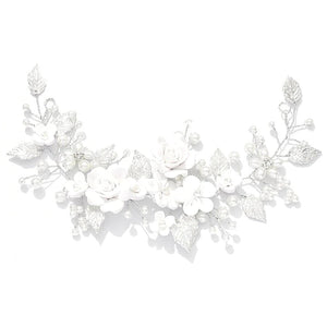 Bridal Flower Hair Vine Silver Pearl Headband