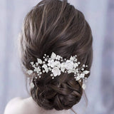 Bridal Flower Hair Vine Silver Pearl Headband