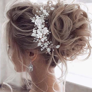 Bridal Flower Hair Vine Silver Pearl Headband