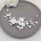 Bridal Flower Hair Vine Silver Pearl Headband