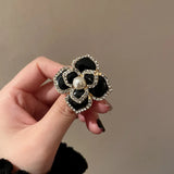 Flower Brooch Rhinestone Pearl Drop Enamel Pin