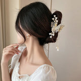 Butterfly Flower Tassel Hair Clips Rhinestones Pearl Vintage Headdress