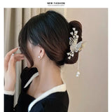 Butterfly Flower Tassel Hair Clips Rhinestones Pearl Vintage Headdress